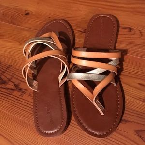 Brown/gold slip on sandals